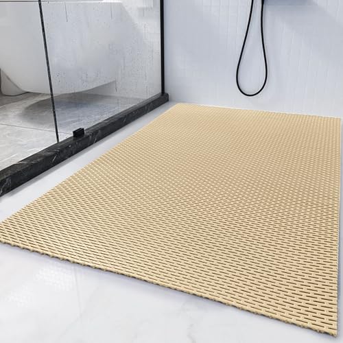 HOMBYS 58 x 32 Extra Large Shower Mat for Shower Stall Tub, Non Slip Bath Mat Bathroom Accessories, PVC Mats for Shower and Bathroom, Quick Drying, (Khaki, 58"x32") - color: Khaki, size: 58" x 32" (Rectangular)