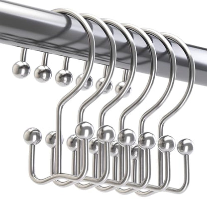 Titanker Shower Curtain Hooks Rings, Rust Resistant Metal Minimalist Simple Double Glide Shower Hooks Rings for Bathroom Shower Rods Curtains, Set of 12 Hooks - Chrome - color: Chrome, style: Minimalist