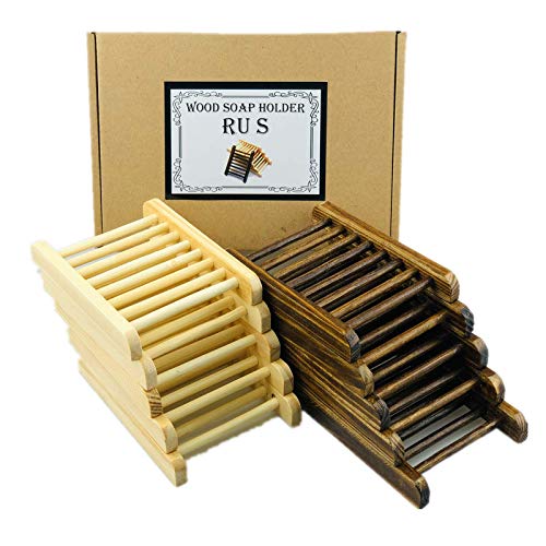 Ru S 10 Piece Home Bamboo Wood Soap Holder, Bathroom Wooden Soap Case, Hand Craft Bathtub Shower Dish Accessories (Charcoal and Wooden) - color: Charcoal and Wooden-10 Pcs