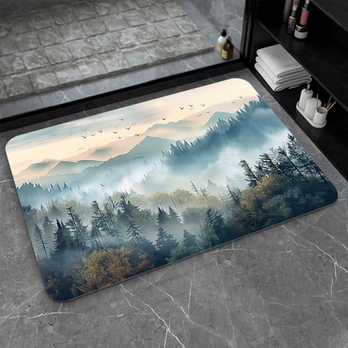Bath Mat，Super Absorbent Quick-Drying Bathroom Mat Rug，Beautiful Misty Forest-16×24Inch (40 * 60cm) - color: Beautiful Misty Forest-, size: 16 x 24 inches