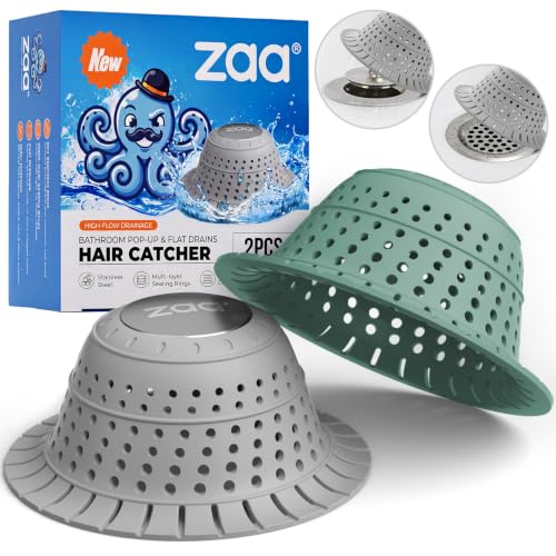 Bathtub Drain Strainer Silicone Bathroom Stopper Fixture Accessories | Gray Green 2-Pack White Collapsible Shower Drain Hair Catcher for Pop Up Tubs, Traps Hair Before Clogs, Easy To Clean - color: Gray Green