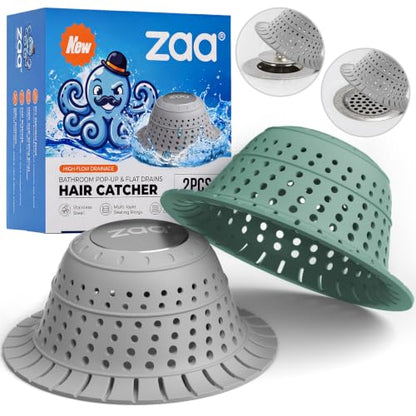 Bathtub Drain Strainer Silicone Bathroom Stopper Fixture Accessories | Gray Green 2-Pack White Collapsible Shower Drain Hair Catcher for Pop Up Tubs, Traps Hair Before Clogs, Easy To Clean - color: Gray Green
