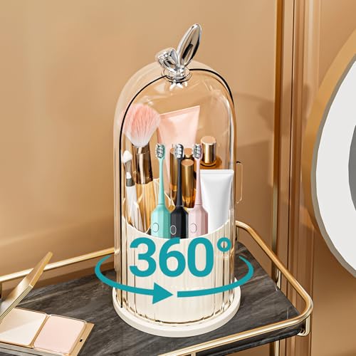 Toothbrush Holder with Sliding Lid, Toothbrush Holders for Bathrooms,360° Rotating Makeup Brush Storage Rack - Waterproof and Dustproof, Toothbrush Toothpaste Holder Beauty Brush (White) - color: White