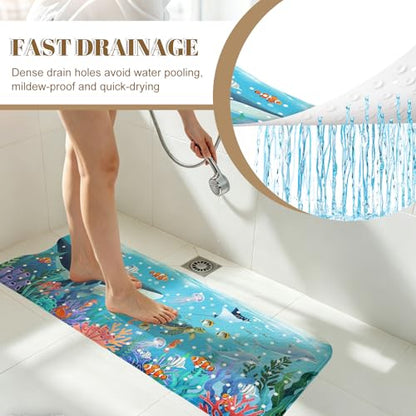 Shark Bathtub Mat Non Slip with Drain Holes and Suction Cups Bath Mat 40x16 Inch Tub Mats Shower Mats for Kids - color: Shark