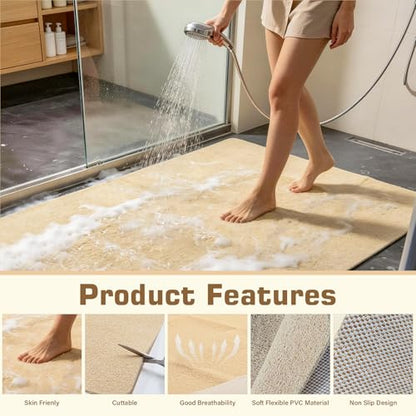 58x44 Extra Large Shower Mat, Anti Slip Shower Mats for Inside Shower, PVC Loofah Mats for Shower and Bathroom, Quick Drying, Beige - color: Light Khaki
