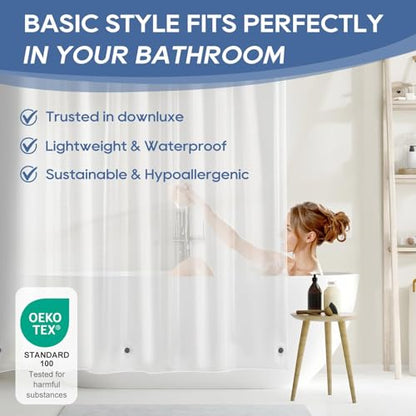 downluxe Clear Shower Curtain Liner with Hooks, Plastic Shower Liner, 72" W x 84" L Lightweight Shower Curtains for Bathroom(12 Hooks, 1PC) - color: Clear With Hooks, size: 72"W x 84"L (Pack of 1)