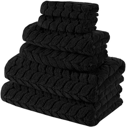 BAGNO MILANO Certified Organic Turkish Cotton Bath Towels, Luxury Jacquard Absorbent, Ultra Soft-Plush Organic Towel Set (Black, Towel Set of 6) - color: Black