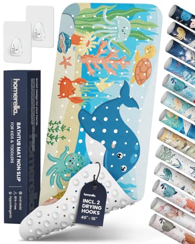 homerella Bathtub Mat Non Slip Kids 40x16 Baby Bath Mat Non Slip Anti Mold | 100% BPA Free, Non Toxic, Mildew Resistant, Machine Washable, Extra Long Kids Bath Mat for Tub Non Slip, Toddler Bath Mat - color: Magic Sea, size: 40" x 16" (Rectangular)