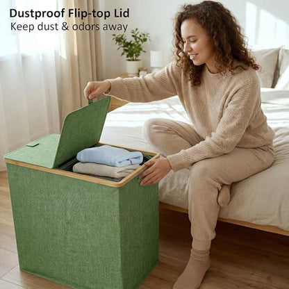 efluky Laundry Hamper with Lid, Double Laundry Basket with 2 Removable Bags, 2 Section Laundry Bin with Bamboo Handles for Bathroom, Bedroom & Laundry Room, 140L (36.9 Gallon) Sage Green - color: Sage Green, size: 140L Dual
