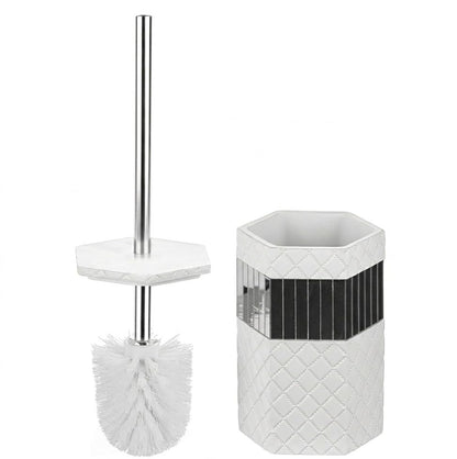 Creative Scents Quilted Mirror Bathroom Toilet Brush Set - White Toilet Bowl Brush and Holder - Good Grip Toilet Bowl Cleaner Brush and Holder - Decorative Compact Toilet Bowl Scrubber - style: Toilet Brush