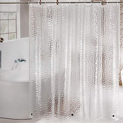 WELTRXE EVA Shower Curtain Liner with Magnets, 72 x 78 Inch Waterproof 3D Water Cube Clear Bathroom Shower Curtains, No Chemical Smell, Heavy Duty, Extra Long for Shower Stall, Bathtubs, 12 Hooks - color: Clear-water Cube, size: 72"W x 78"L (Pack of 1)