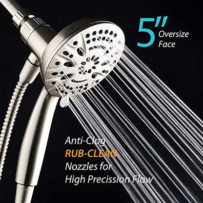 AquaDance New Magnetic Docking 8-setting High Pressure Handheld Shower Head | Space-age Magnetic Guidance Bracket System, Giant 5-inch Face, Extra-long 72-inch Stainless Steel Hose - Nickel - color: All Nickel
