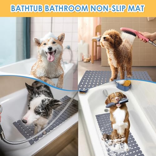Bathtub Shower Mat, Pet Dog Bathing Non-Slip Mat, Dog Bath mat for tub, Quick Drain Bathtub Mat with Suction Cups & Drain Holes for Bathroom, 27 X 15.7 Inch (Light Blue) - color: Light Blue