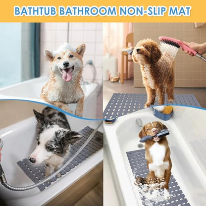 Bathtub Shower Mat, Pet Dog Bathing Non-Slip Mat, Dog Bath mat for tub, Quick Drain Bathtub Mat with Suction Cups & Drain Holes for Bathroom, 27.1x15.7 Inch (Transparent) - color: Transparent