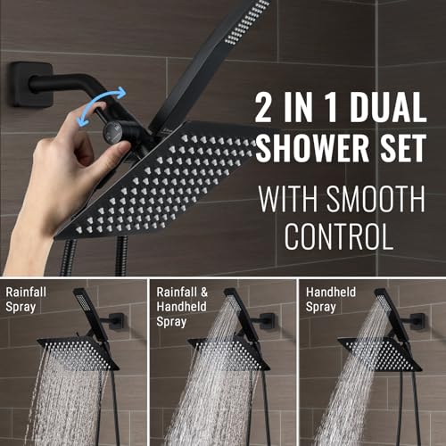 G-Promise Rain Shower Head and Handle Set for Modern Bathroom Upgrade | All Metal, Built to Last, Including the Required Accessories, Modern Upgrade, Extra Flexible Long Lose - color: Matte Black