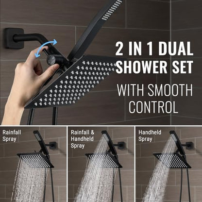 G-Promise Rain Shower Head and Handle Set for Modern Bathroom Upgrade | All Metal, Built to Last, Including the Required Accessories, Modern Upgrade, Extra Flexible Long Lose - color: Matte Black