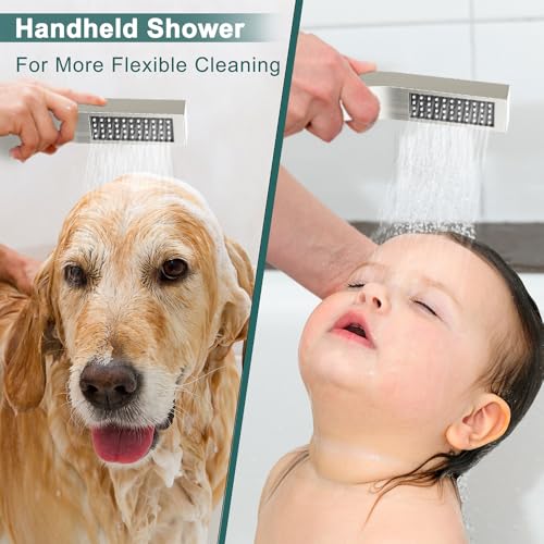 STARBATH Shower Faucet Set Shower System with Diverter Valve Brushed Nickel | 12" Wall Mount Rain Shower Head and Handheld Spray for Two Person, Shower Set with Valve and Trim Kit Complete - color: Brushed Nickel, size: 12"-01