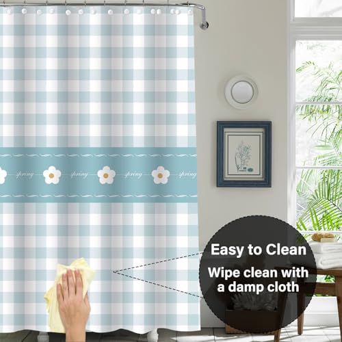Plastic Shower Liner - Premium EVA 5G Shower Curtain Liner with Rustproof Grommets and 3 Weighted Magnets, Waterproof Shower Curtain for Bathroom(Checkered Flower, 72”*72”) - color: Checkered Flower, size: 72”*72”