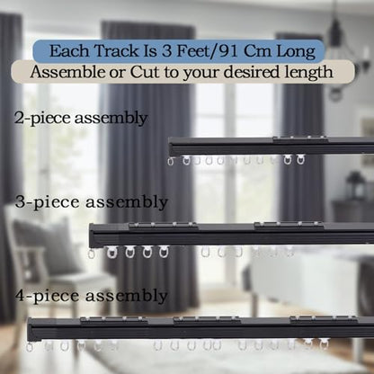 Ceiling Curtain Track 6ft to 9ft, Adjustable Curtain Track Ceiling/Wall Mount, Heavy Duty Aluminum Curtain Track Rods with Roller Hooks - Curtain Rail System for Grommet/Pleated Drape, Black - color: Black, size: 3ft-9ft