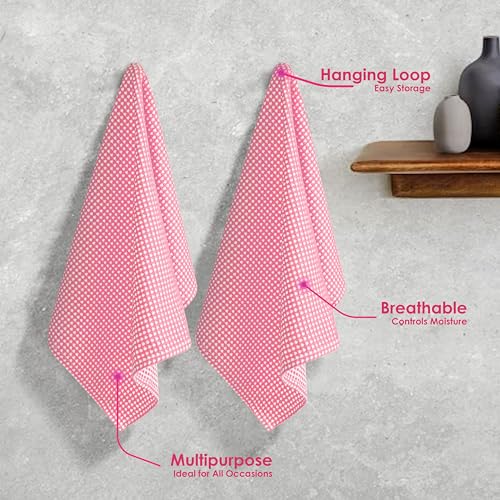 5 Pack Dual Tone Waffle Weave Kitchen Towels, 16x26 Inch, 100% Cotton, Absorbent, Fast Dry Dishcloth Set, Soft and Durable, Baby Pink - color: Light Pink, size: 16 x 26 - Pack of 5