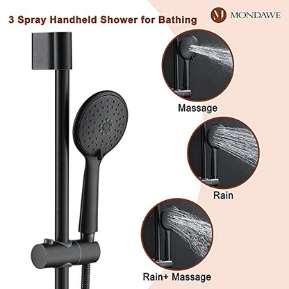 MONDAWE 9 Inch Wall Mounted Shower Faucet Set in Oil Rubbed Bronze, Rainfall Shower Head with 3-Setting Handheld Spray Shower Set Combo, High Pressure Shower System with Solid Brass Valve - color: Oil Rubbed Bronze, style: 9 IN - Without Tub Spout
