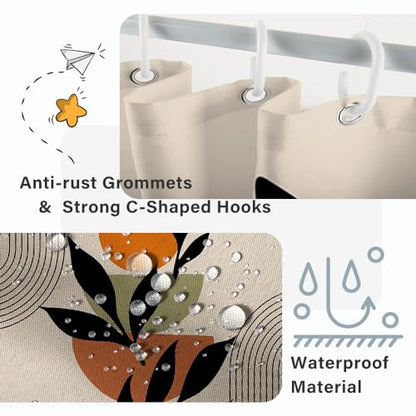 Boho Beige Stall Shower Curtain with Hooks 36x72 Inch | Waterproof Abstract Black Arch Leaves Small Bathroom Curtain for Shower Stall, Machine Washable - color: Abstract 038, size: 36"W x 72"L (Pack of 1)