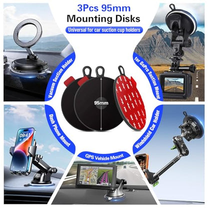 Dashboard Pad Mounting Disk for Suction Cup, 95mm (3.74") Heat Resistant Adhesive Disc for Dash Camera Windshield Holder, GPS, Tablet, Car Phone Bracket Base with Sticky Adhesion Replacement 3 Pack