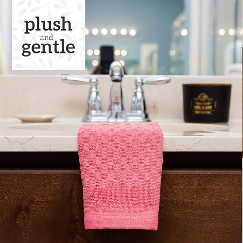 GREEN LIFESTYLE 12x12 inches Checker Washcloths 6 Pack, Soft, Durable, Highly Absorbent and Luxurious (Pink) - color: Pink