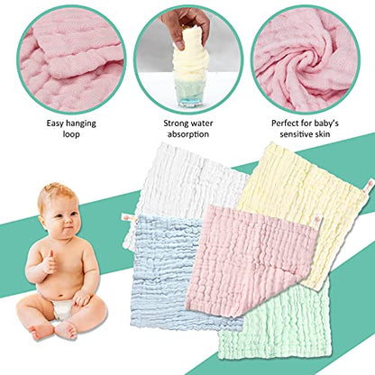 Soft Newborn Essentials - Muslin Washcloths & Towels for Sensitive Skin - 10 Pack, 10x10 Inches - Baby Register Shower Gift - color: 10-pcs (Multicolor)
