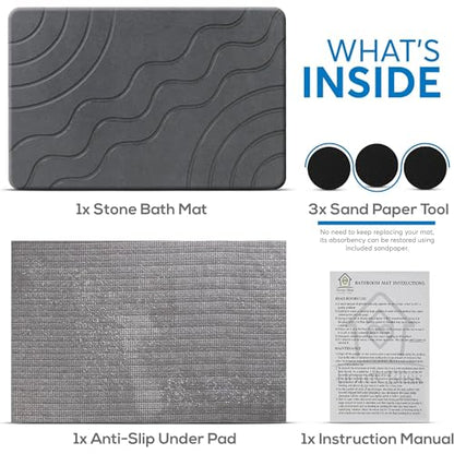 Stone Bath Mat Quick Drying Diatomaceous Earth Bath Mat Non Slip Shower Mat Super Absorbent Stone Bath Mats for Bathroom, Floor, Kitchen Counter, Easy to Clean (23.6” X 15.3”, Dark Gray) - color: Dark Grey