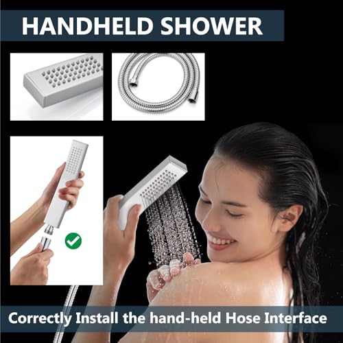 Aolemi Ceiling Mount Shower System Rain Shower Head with Handheld Spray High Pressure Shower Faucet Set Rough-in Valve Shower Trim Kit Included Bathroom Polish Chrome 8 Inch Ceiling Shower Head - color: Chrome, size: 8 Inch Ceiling Shower Head