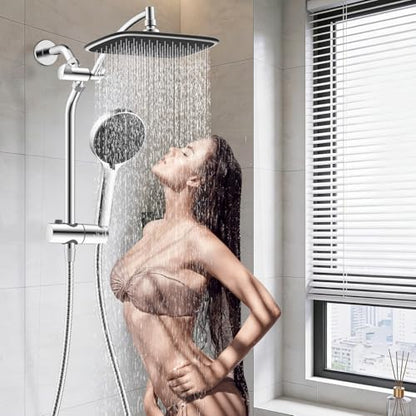 10" Rain Shower Head with Handheld, High Pressure Boosting Rainfall Showerhead with All Metal Adjustable Extension Arm, Easy Reach Shower Holder, 5 Spray Modes with Power Wash, Easy to Install, Chrome - color: Chrome