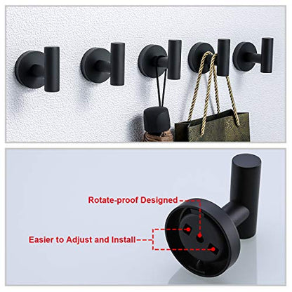 Matte Black Towel Hooks,2 Packs Wall Mount Towel Holder, Wall Robe Hook for Bathroom,Heavy Duty Stainless Steel Hook Hanger for Robe, Bath Towel, Coat(Drilling) - color: Matte Black
