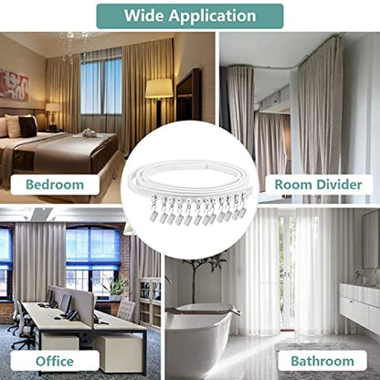 Curtain Track Room Divider, Bendable Curved Ceiling & Wall Mount Flexible Track System with Clips, 8Ft Alloy Plastic Drop Sliding Curtain Track for Bay Window - color: White, size: 8Ft