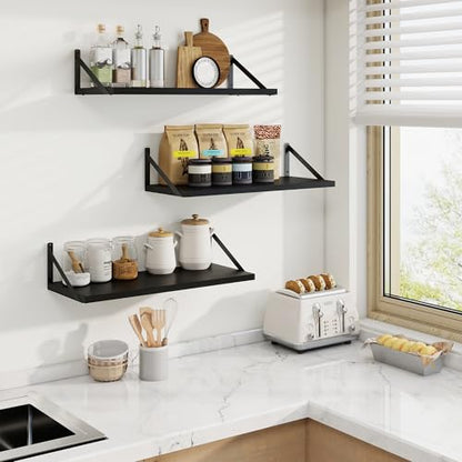 Deep Floating Shelves, 24'' x 10'' Black Wall Shelves Set of 2 | 10 Inch Deep Shelves with Heavy Duty Brackets, Rustic Wood Shelves for Bathroom Living Room, Engineered Wood, 40LBS - color: Black, size: 24W x 10D