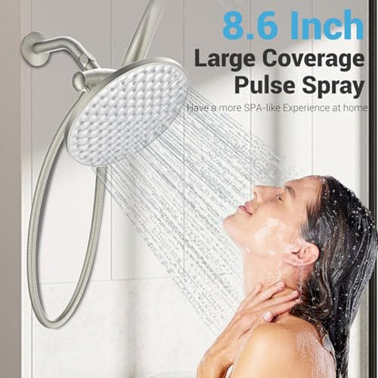 Dual Shower Head with Handheld Combo, 8.6" Rainfall Showerhead | 6 Settings Handheld Shower Head with Hose, Dual Shower System for Full Body Coverage and Easy Installation(Brushed Nickel) - color: Brushed Nickel