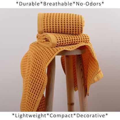 PÜSKÜL Natural 100% Turkish Cotton Waffle Kitchen and Hand Towels, 3-Piece | Mustard Yellow 32x16" Large Premium 3D Honeycomb Weave Soft Absorbent Quick-Dry Lint-Free Dish Towel, Oeko-Tex Made in Turkey - color: Mustrad Yellow, size: Kitchen & Hand Towels