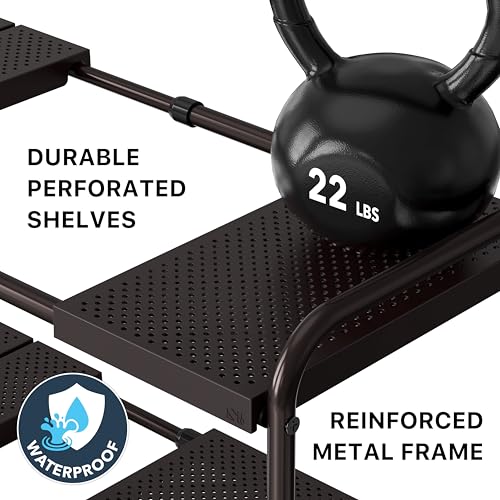 Simple Houseware Under Sink 2-Tier Heavy Duty Expandable Organizer, Bronze | Adjustable Width 15.75–25 Inches with 4 Shelf Height Levels - color: Bronze