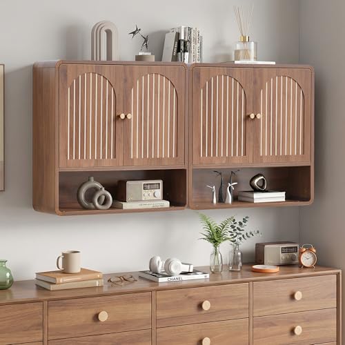 Wall Mounted Storage Cabinet Wood Medicine Cabinet, Over Toilet Organizers | Walnut Over Toilet Storage, Mid-Century Bathroom Wall Cabinet with Adjustable Shelf & Door for Bathroom Laundry Room Kitchen