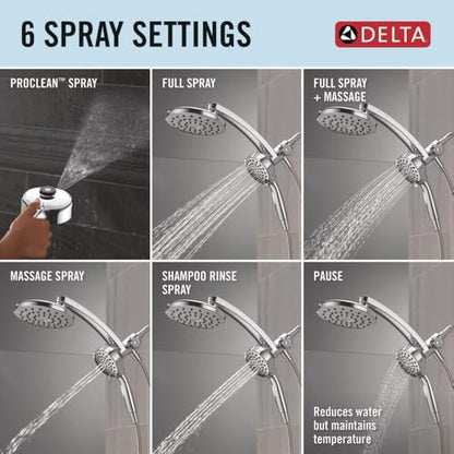 Delta 6-Setting PivotPro 3-in-1 Combination Shower Head with ProClean Spray, Chrome Round Shower Head Rainfall with Handheld Spray, 1.75 GPM, Chrome 75649 - color: Chrome