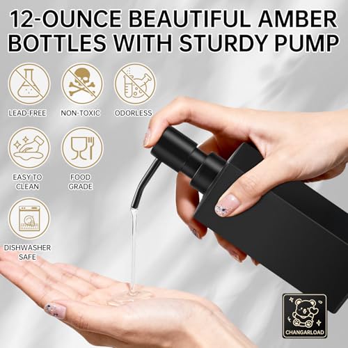 Black Soap Dispenser for Bathroom Countertop, Square Black Dish Soap Dispenser Pump Bottle with Kitchen Sink Laundry Shower Lotion - color: Black
