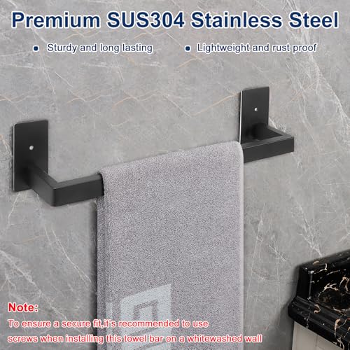 NearMoon Self Adhesive Bathroom Towel Bar, Stainless Steel Square Bath Wall Shelf Rack Hanging Towel Stick On Sticky Hanger Contemporary Style, Towel Rack Wall Mounted (16 Inch, Matte Black) - color: Matte Black, size: 16 Inch