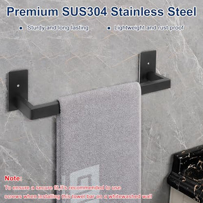 NearMoon Self Adhesive Bathroom Towel Bar, Stainless Steel Square Bath Wall Shelf Rack Hanging Towel Stick On Sticky Hanger Contemporary Style, Towel Rack Wall Mounted (16 Inch, Matte Black) - color: Matte Black, size: 16 Inch