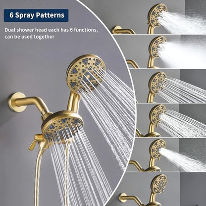 2 Handle Shower Faucet Set with Tub Spout Bathtub Shower Faucet Combo Set Shower System Complete Tub and Shower Trim Kit Brushed Gold Wall Mounted Shower Fixtures - color: Brushed Gold