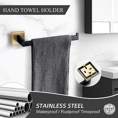 TURS 4-Piece Bathroom Hardware Set Brushed Gold and Black Towel Bar Set Include Towel Bar Hand Towel Holder Toilet Paper Holder with Shelf Robe Hook Stainless Steel Bathroom Accessories Sets - color: Black&gold, size: Set A