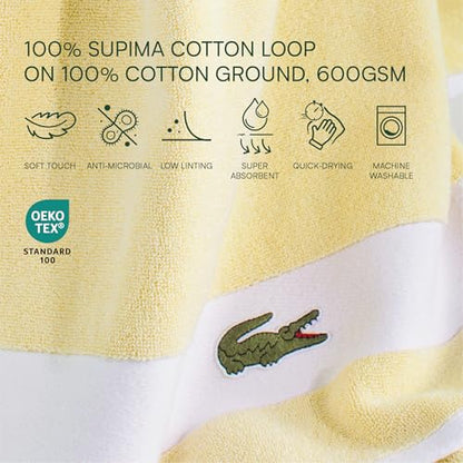 Lacoste Sport Stripe 6-Piece Luxury Cotton Towel Set – Made with 100% Soft Supima Cotton, Absorbent & Quick-Drying, Includes 2 Bath Towels, 2 Hand Towels, 2 Washcloths, Yellow - color: Yellow