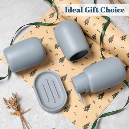4 Pcs Bathroom Accessory Set Complete Bath Ensemble with 18 oz Soap Dispenser Tumbler Soap Dish Modern Decor Vanity Countertop Set for Bathroom