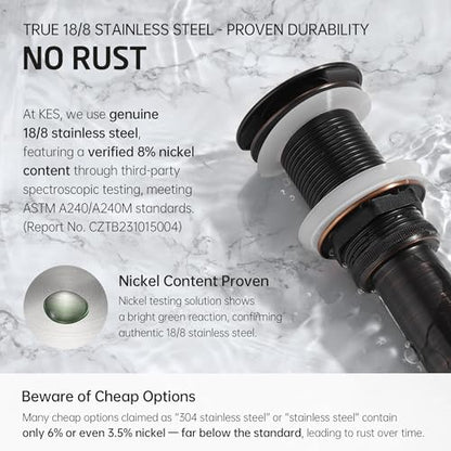 KES Bathroom Sink Drain Without Overflow Vessel Sink Lavatory Vanity Pop Up Drain Stopper Oil Rubbed Bronze, All Metal Rustproof Brass and 304 Stainless Steel, for 1.6"-1.9" Sink Hole, S2008D-ORB - color: Oil Rubbed Bronze, style: NO Overflow, 1 Pack