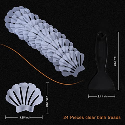 Secopad Non-Slip Bathtub Stickers, 24 PCS Shell Safety Bathroom Tubs Showers Treads Adhesive Decals Scraper (Clear) - color: Clear