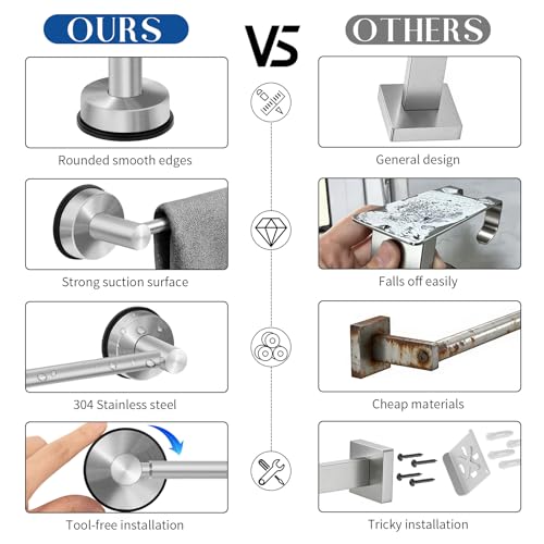 Adjustable Suction Cup Towel Bar for Bathroom Wall, 14.6–24 Inches Brushed Nickel Towel Bar, Stainless Steel Bath Towel Holder, Towel Racks for Bathroom Shower (Brushed Nickel, 2 Pack) - color: Brushed Nickel, 2-pack